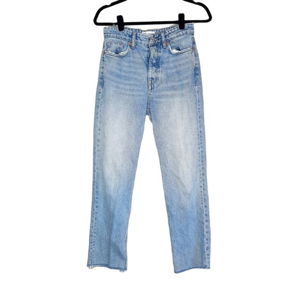 Zara Denim - Zara Size 2 US Light blue wash button front raw hem denim mum jeans